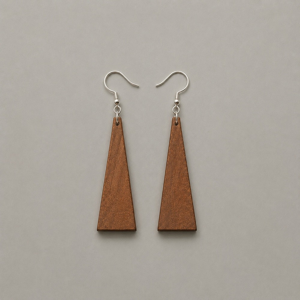 Women Wooden Triangle Drop Earrings Brown Geometric Minimalist Dangle Hooks